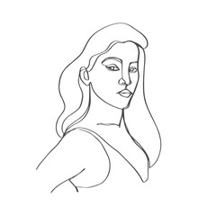 One line art female portrait. Vector illustration