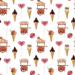 Adorable ice cream illustration seamless pattern for kids project, fabric, scrapbooking, crafting, invitation and many more. - obrazy, fototapety, plakaty