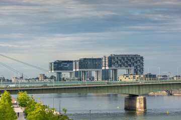 Fototapeta premium COLOGNE, GERMANY, 23 JULY 2020 Modern architecture on the riverbanks