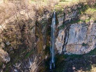 Aerial view of Skaklya Waterfall near village of Zasele, Bulgaria