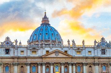 Colorful sunset of St. Peter Cathedral, Vatican City