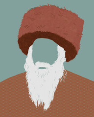 Ushanka Sage: Illustration of a Russian man with bear wearing a fur hat. 