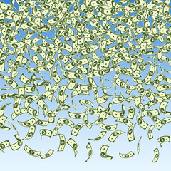 Indian rupee notes falling. Small INR bills on blu