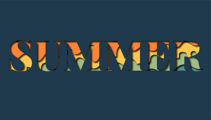 Summer on paper cut style on darl blue background