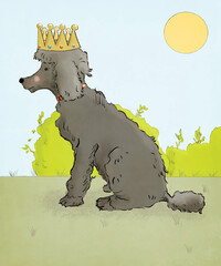 Cute illustration of a poodle with a crown. 