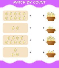 Match by count of cartoon durian. Match and count game. Educational game for pre shool years kids and toddlers