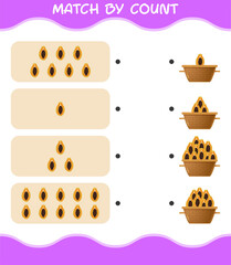 Match by count of cartoon papaya. Match and count game. Educational game for pre shool years kids and toddlers