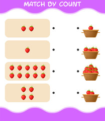 Match by count of cartoon strawberry. Match and count game. Educational game for pre shool years kids and toddlers