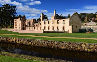 ruins of the penitentiary on a sunny summer day at the port arthur historic site, port arthur, tasmania, australia