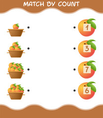 Match by count of cartoon peach. Match and count game. Educational game for pre shool years kids and toddlers