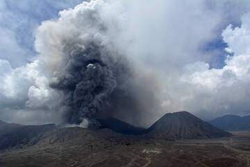 Mt. Bromo volcano  actively  erupts in east Java, Indonesia