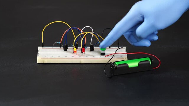 Multivibrator assembled on breadboard board.