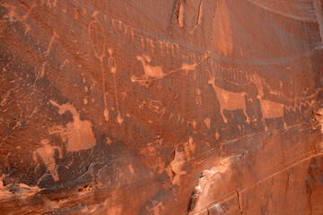 The ancient    processional panel of native american  petroglyphs  near bluff, utah    