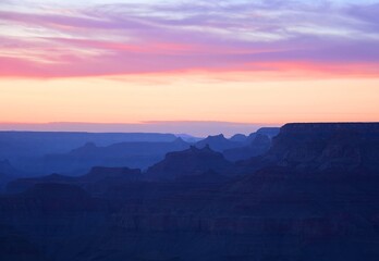 Colorful sunset over the south rim of the grand canyon in arizona from the desert view lookout