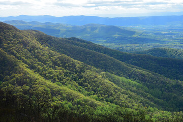  scenic overlook of  the shenandoah valley and hills in springtime in  shenandoah national park, virginia       