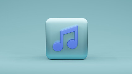 Music notes, song, melody icon on square shape , 3d rendering