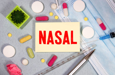 word Nasal on white paper. medical concept