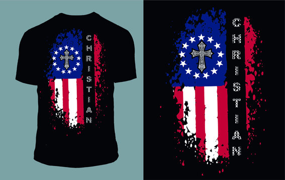 American flag with cross Christian - t shirt design vector