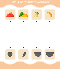 Find the correct shadows of cartoon fruits. Searching and Matching game. Educational game for pre shool years kids and toddlers