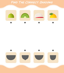 Find the correct shadows of cartoon fruits. Searching and Matching game. Educational game for pre shool years kids and toddlers