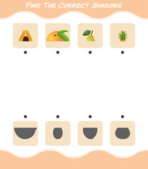 Find the correct shadows of cartoon fruits. Searching and Matching game. Educational game for pre shool years kids and toddlers