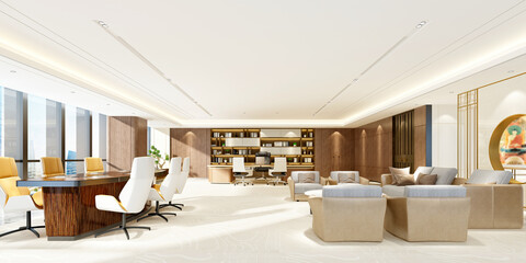 3d render modern large office, working space
