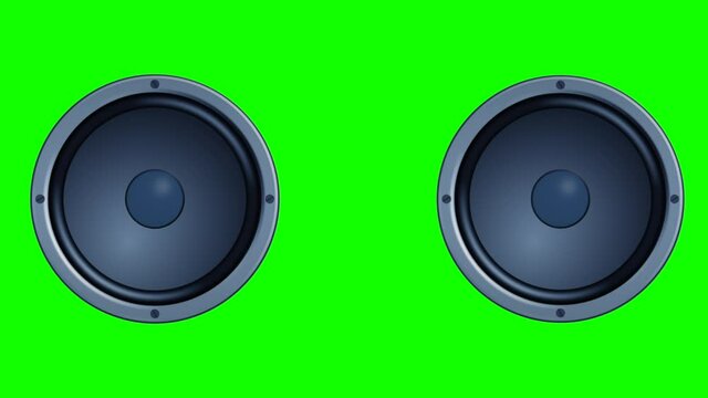 Two pulsating speakers on a green screen