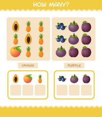 How many cartoon fruits. Counting game. Educational game for pre shool years kids and toddlers