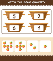 Match the same quantity of peach. Counting game. Educational game for pre shool years kids and toddlers