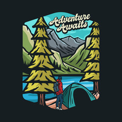 Colorful Adventure outdoor camping badge design