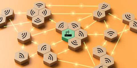 hexagons with message 5G in a network-like order on colorful background