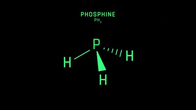 Phosphine or Phosphane Skeletal Formula or Molecular Structure Symbol Neon Animation on black background