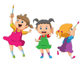 The collection of the girl holding the brush with the different position