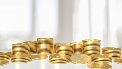 gold coins on white table for saving or business concept 3d rendering.