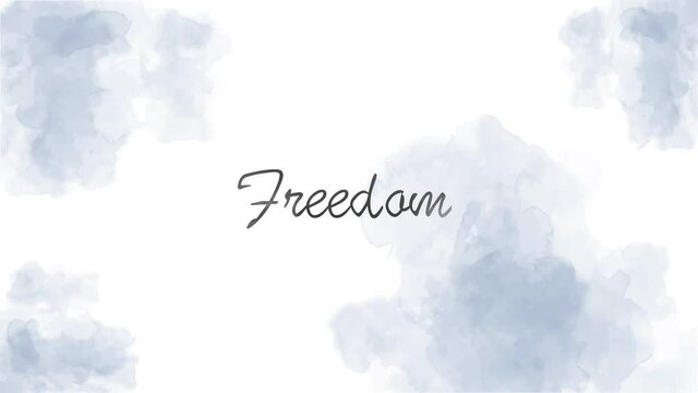 Freedom animated text with blue watercolor background. Independence day banner
