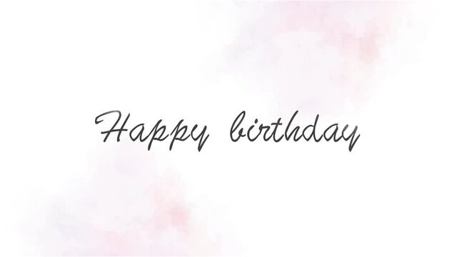 Happy birthday watercolor banner with animated appearing on blue. Animated graphics