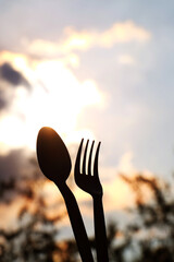 Close up of plastic fork and spoon
