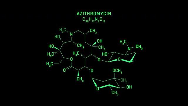 Azithromycin Skeletal Formula or Molecular Structure Symbol Neon Animation on black background