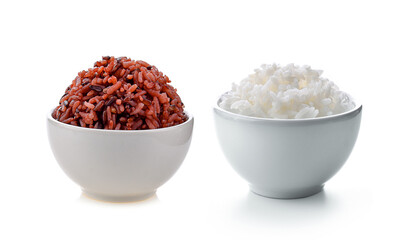 Fototapeta na wymiar rice in white bowl on white background