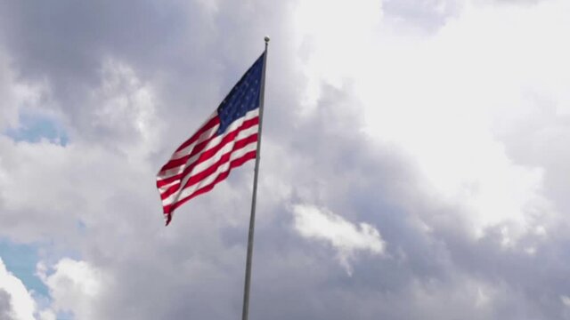 Slow motion American Flag blowing in the wind