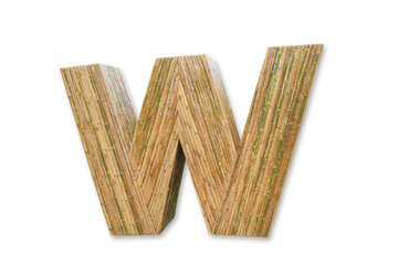 Bamboo wood alphabet letter font on white background.