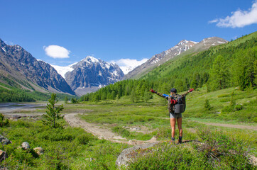 landscape a track goes to the mountains on a glacier to Aktr Altai Russia