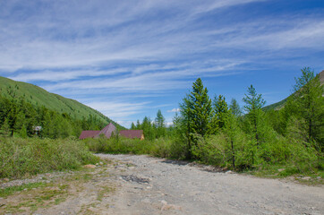 Fototapeta na wymiar beautiful landscape a house in Mountains Altai Russia