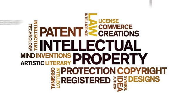 intellectual property Animated tag word cloud;text design animation kinetic typography seamless loop.
