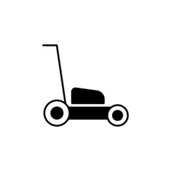 Lawn mower icon in solid black flat shape glyph icon, isolated on white background 