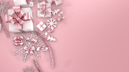 Pink gold gift box festival celebration,pink gold christmas gift box,3D render