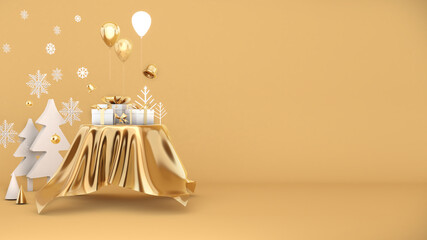 Golden gift box festival celebration,golden christmas gift box on gold background3D render
