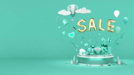 Great discount sale banner design,great price tag on a green background,3D render