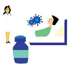 Simple vector design with the theme of covid-19 virus vaccination with some objects such as a syringe, medicine