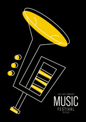 Music festival poster design template background with trumpet outline. © thenatchdl